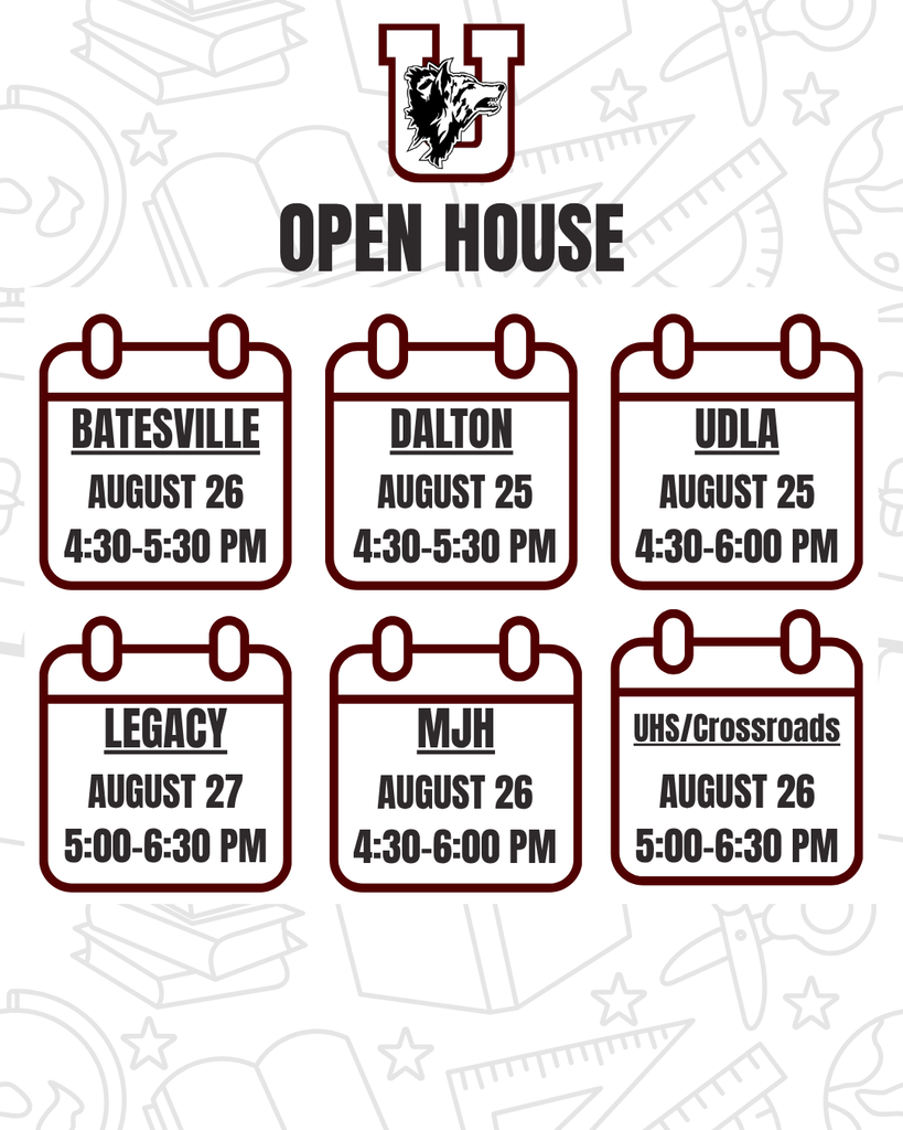 We invite families to join us today for Open House at:  Batesville AgriTech Leadership Academy Morales Junior High Uvalde High School Crossroads Academy