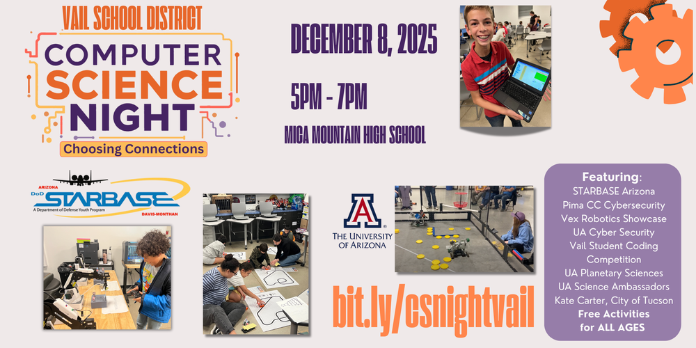 Computer Science Night on December 8th from 5-7 PM at Mica Mountain High School
