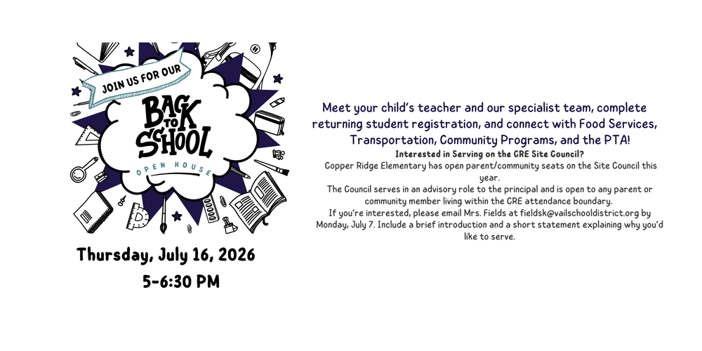 Back to School Night Information 7/16 fromt 5-6:30 pm