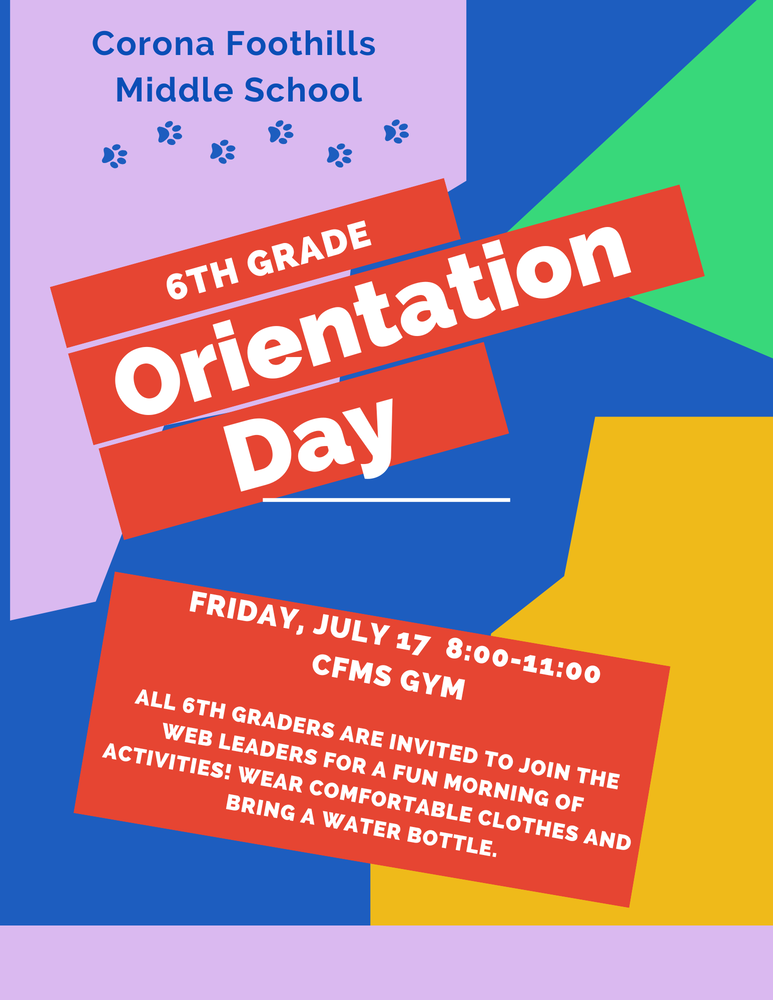 6TH Grade Orientation Day information