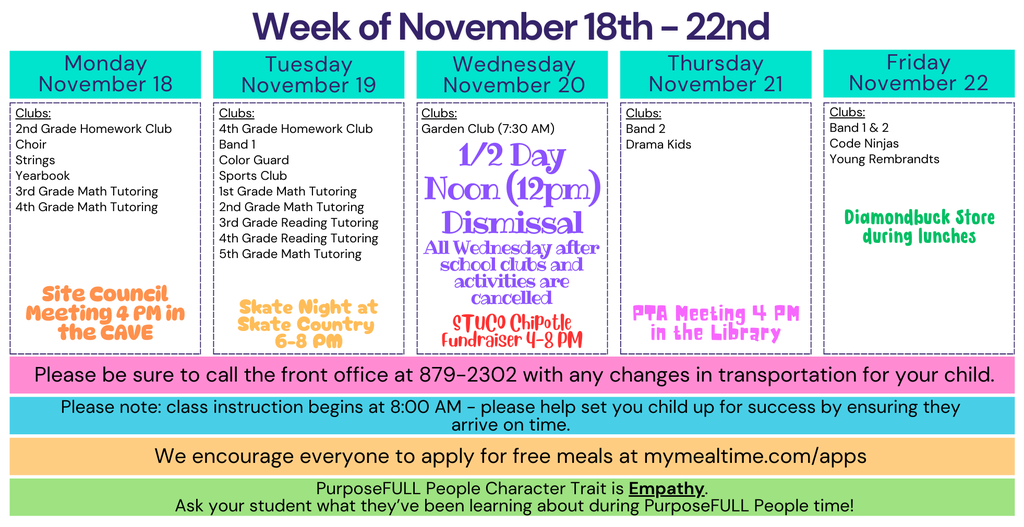 Weekly Calendar November 18-22