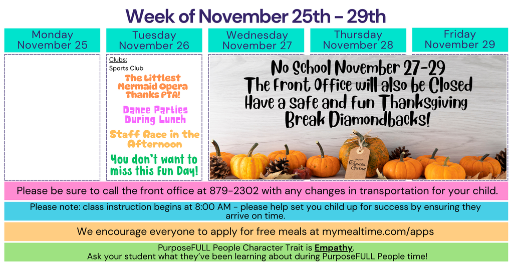 Weekly Calendar November 25-29