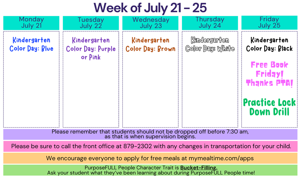Rattler Calendar 7/21-7/25