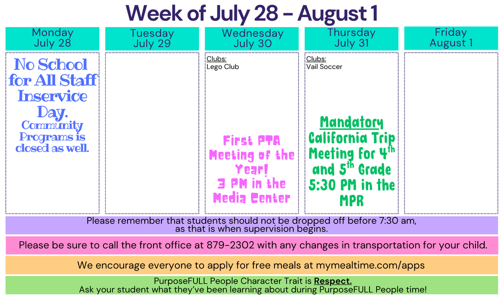 Rattler Calendar 7/28-8/1