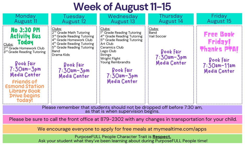 Rattler Calendar 8/11-8/15