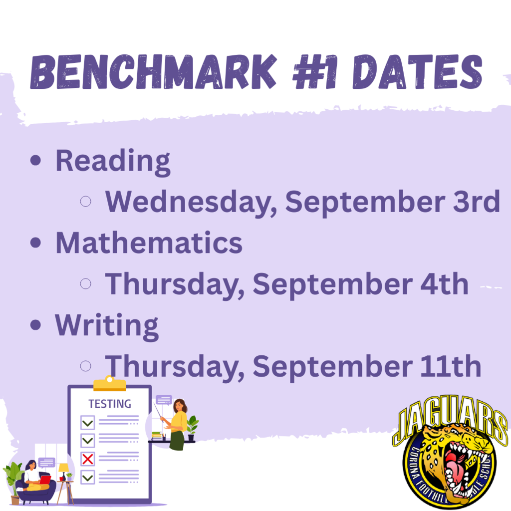 Quarter 1 Benchmarks Start Next Week! Reading - Wednesday, September 3rd Mathematics - Thursday, September 4th Writing - Thursday, September 11th