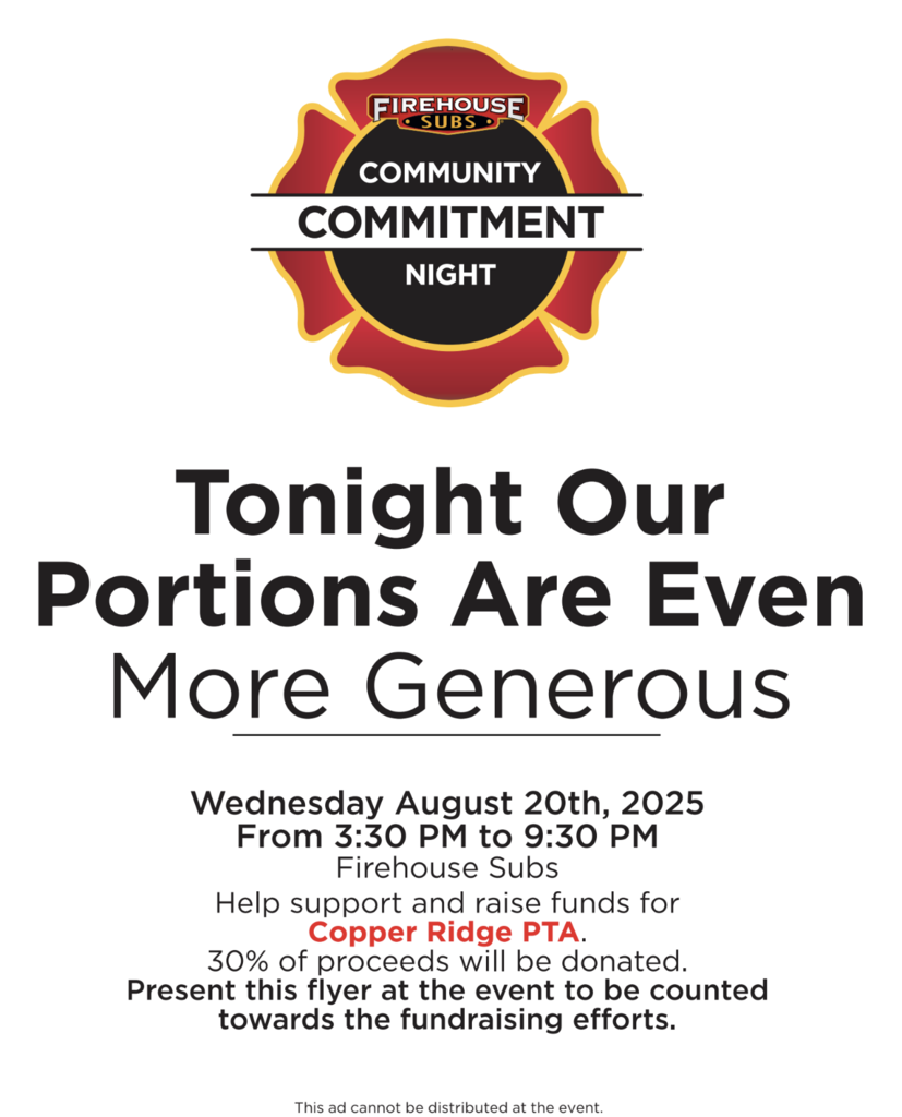 Flyer about Firehouse Subs Fundraiser tonight.
