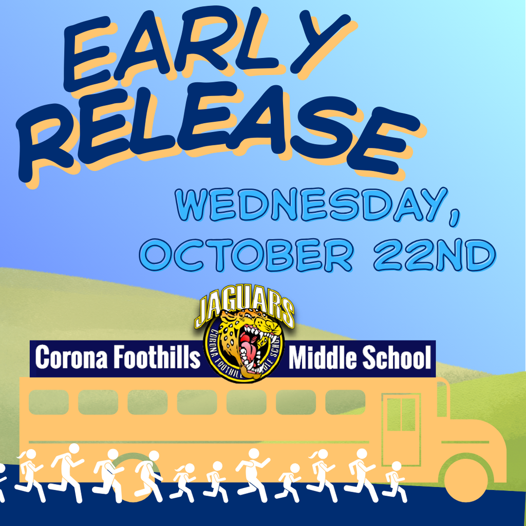 Tomorrow, Wednesday, October 22nd is a half day. Students will be released at 11:45. Please plan accordingly :)