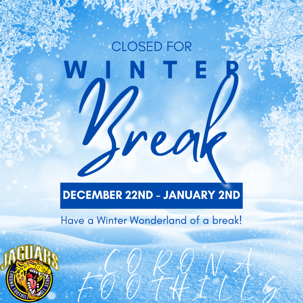 Today is the last day of school before winter break. CFMS will be closed from Monday, December 22nd through Friday, January 2nd. School resumes as normal on Monday, January 5th. Enjoy the break!