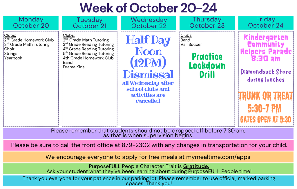 Rattler Calendar 10/20-10/24
