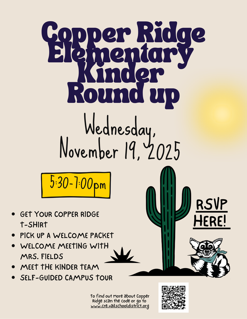 Information on Kindergarten Roundup at CRE. Wed., November 19,  5:30 - 7:00 pm.