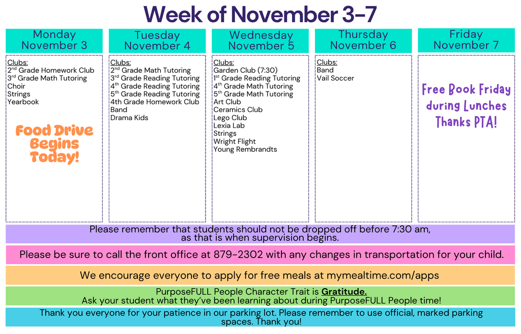 Rattler Calendar 11/3-11/7