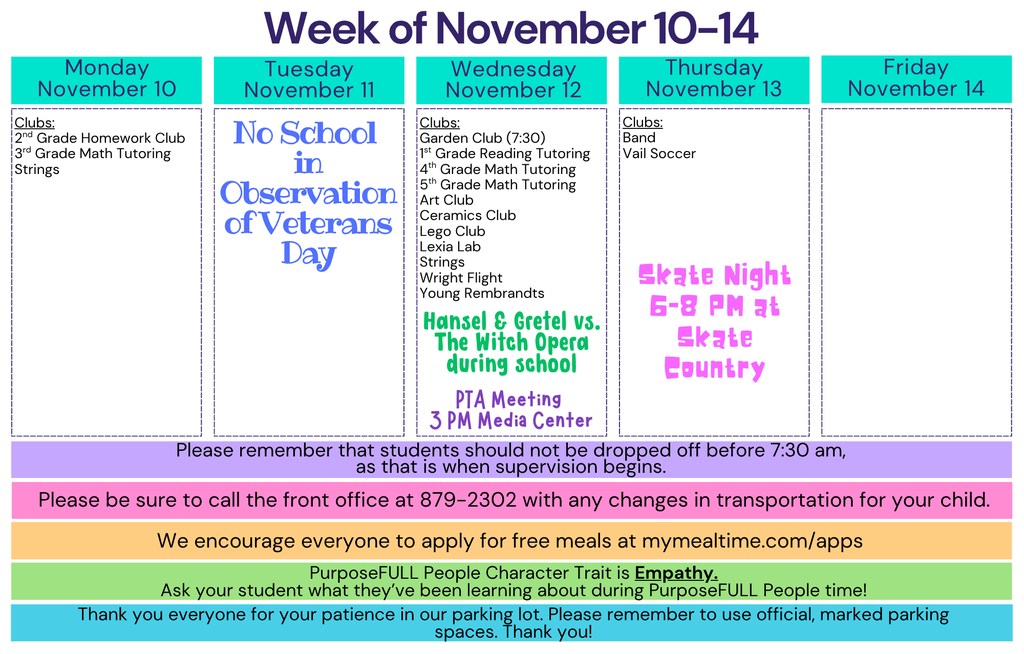 Rattler Calendar 11/10-11/14