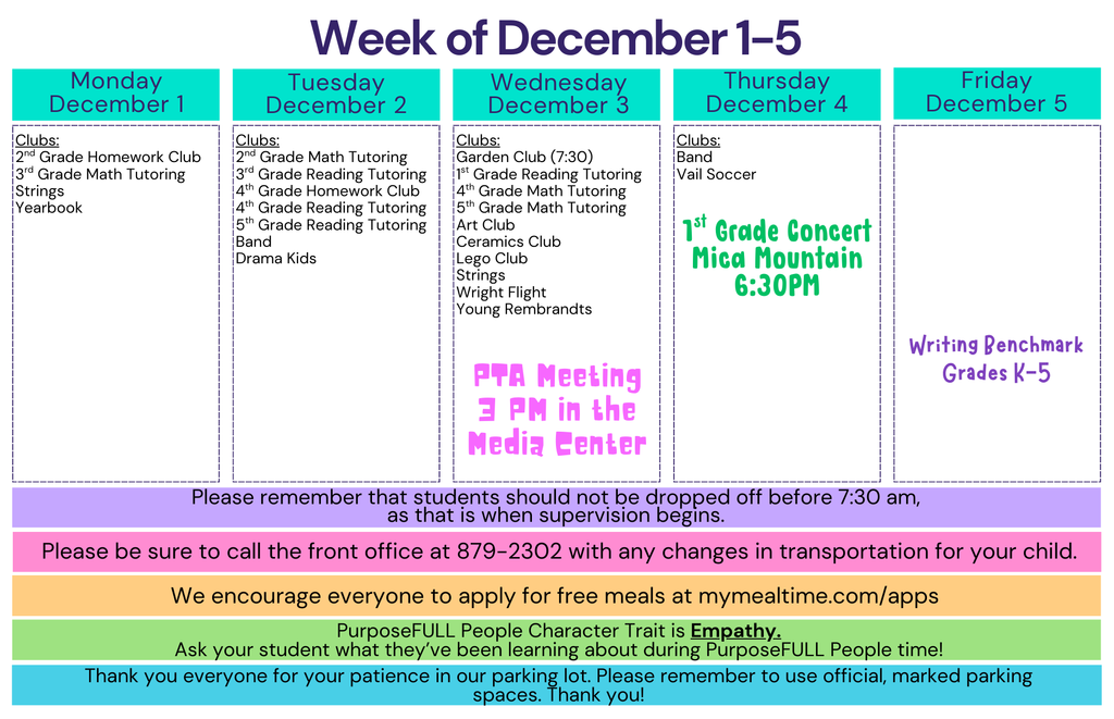 Rattler Calendar 12/1-12/5