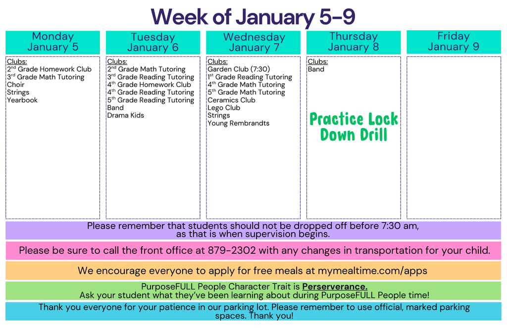 Rattler Calendar 1/5-1/9