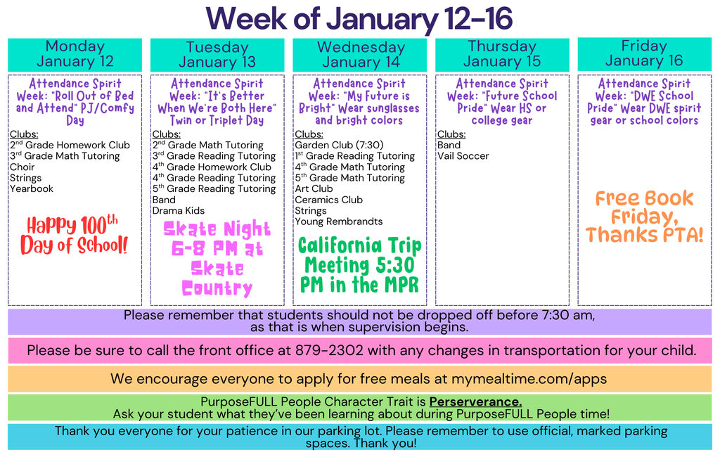 Rattler Calendar 1/12-1/16