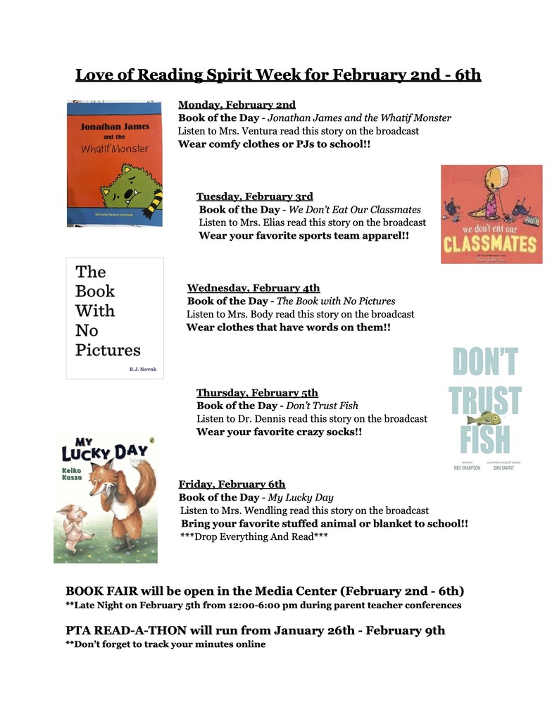 Love of Reading Week Spirit Week and Information