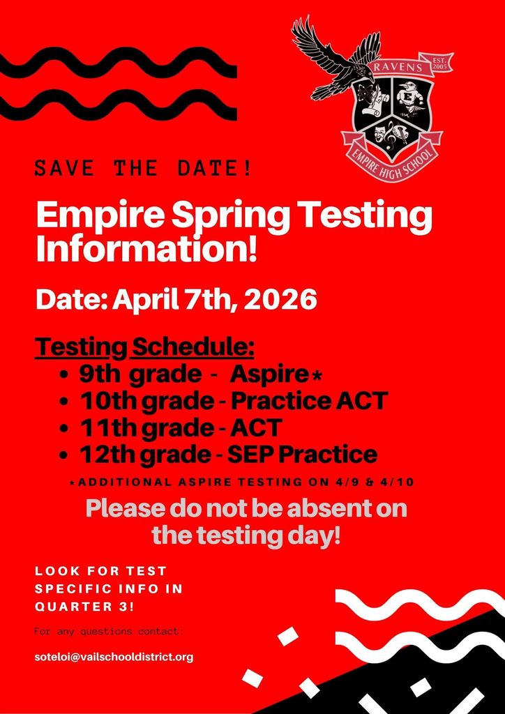 Spring Testing Schedule