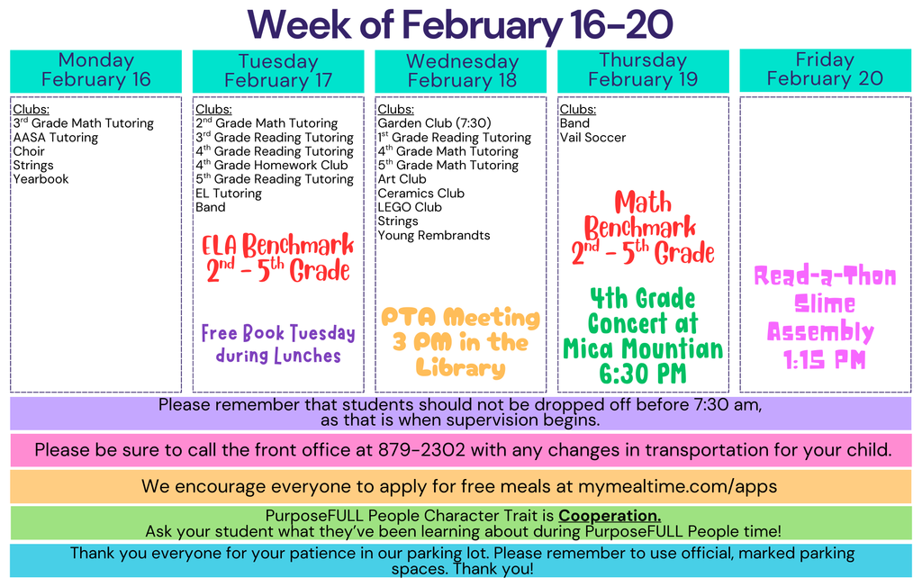Rattler Calendar 2/16-2/20