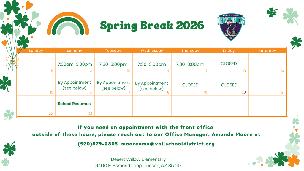 Spring Break Office Hours Calendar