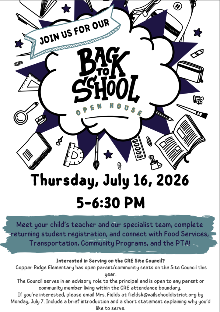 Back to School Open House Thurs., 7/16, 5-6:30 pm.