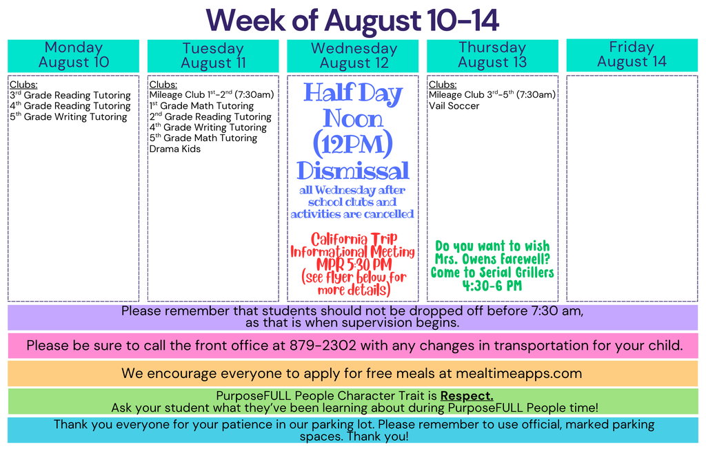 Rattler Calendar 8/10-8/14