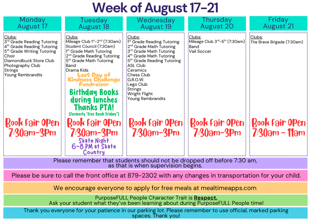 Rattler Calendar 8/17-8/21