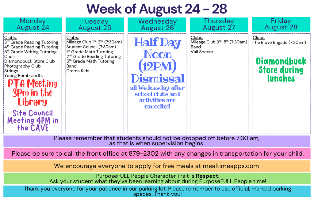 Rattler Calendar 8/24-8/28