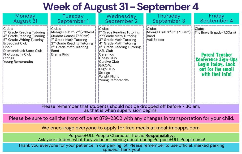 Rattler Calendar 8/31-9/4