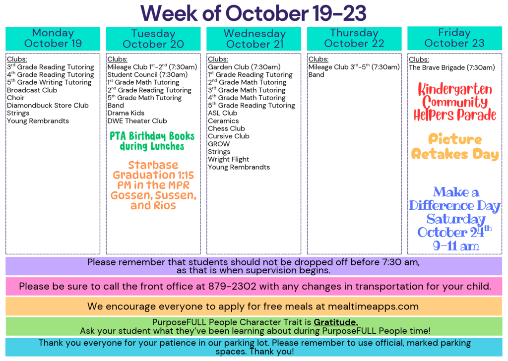 DWE Rattler Calendar October 19-23