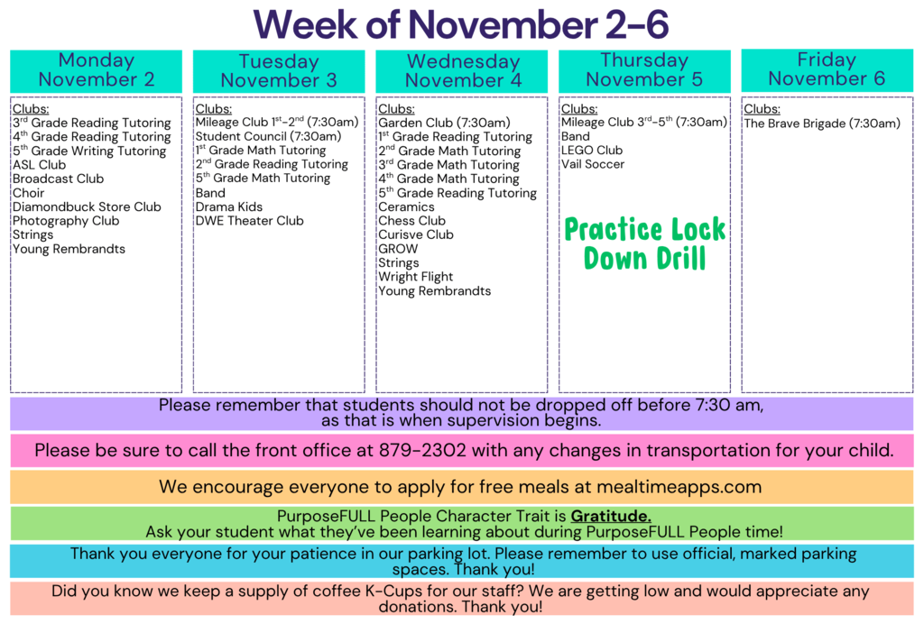 Rattler Calendar 11/2-11/6