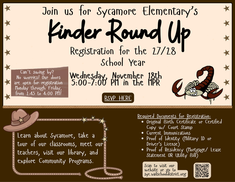 Kinder Round Up Wednesday November 18th 5-7 pm. Click to RSVP