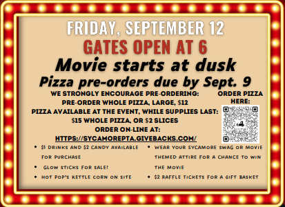 Friday, September 12- Gates open at 6. Movie starts at dusk. 