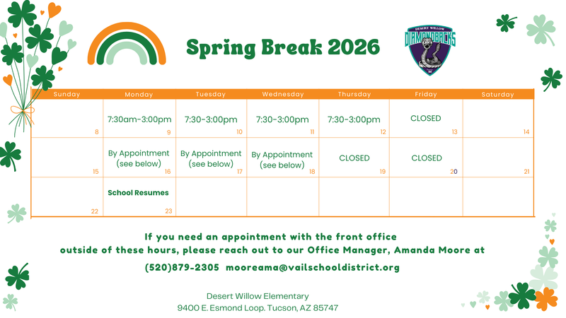 Spring Break Office Hours Calendar