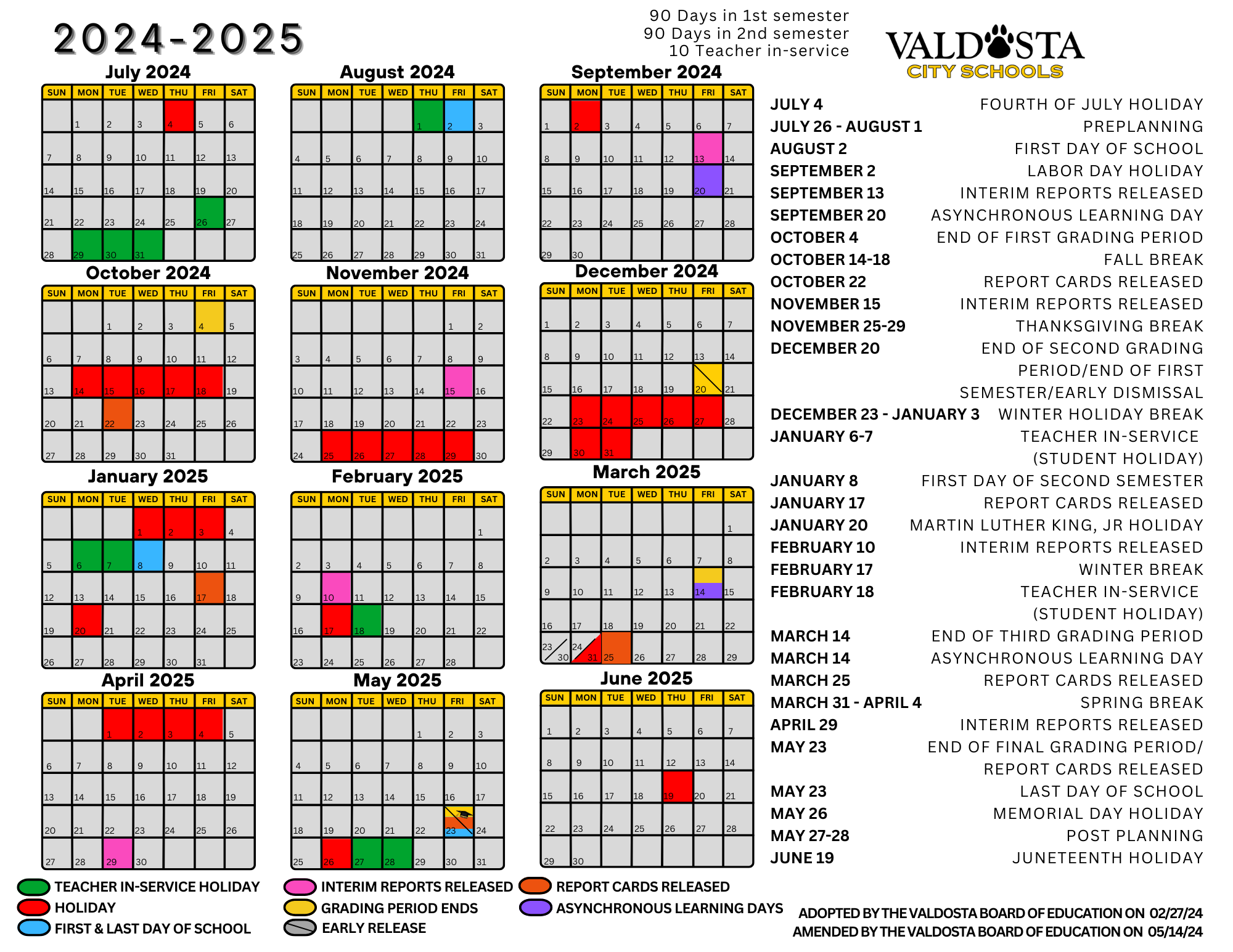 Valdosta Board of Education Adopts 2024-25 Official Academic ...