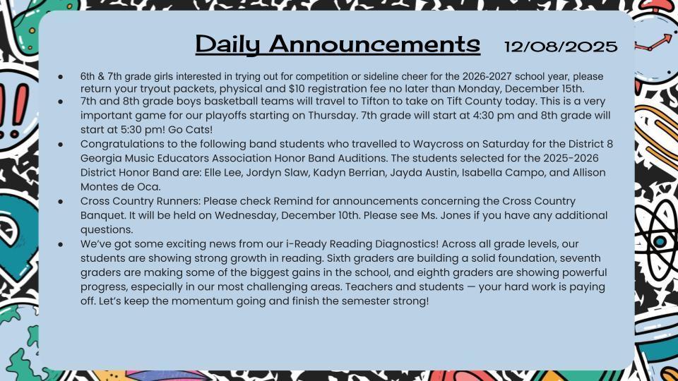 Daily Announcements 12/8