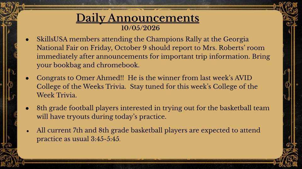 Daily Announcements 10/05/2026
