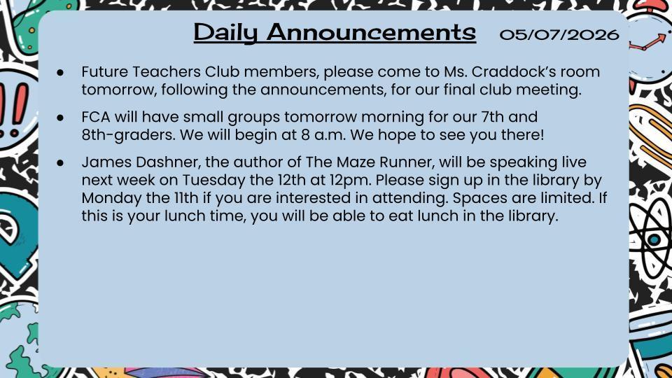 Daily Announcements 5/7/26
