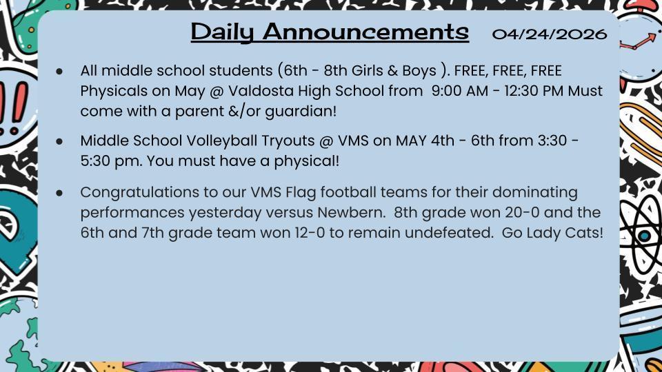 Daily Announcements 4/24/26