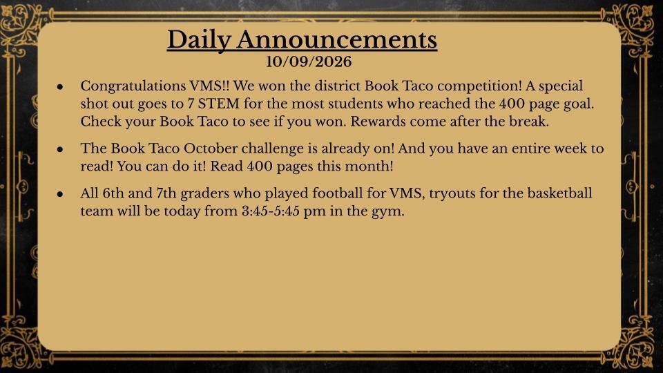 Daily Announcements 10/9/26