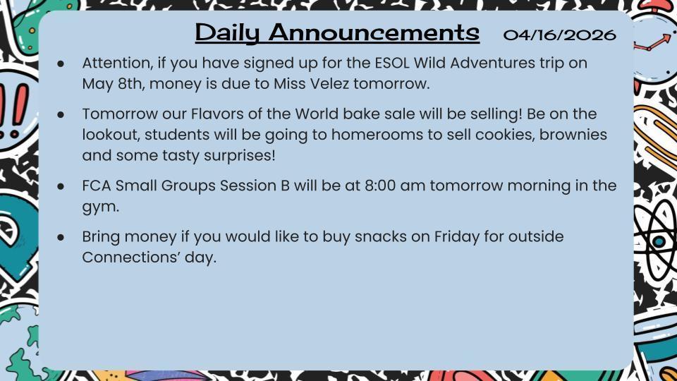 Daily Announcements 4/16/26
