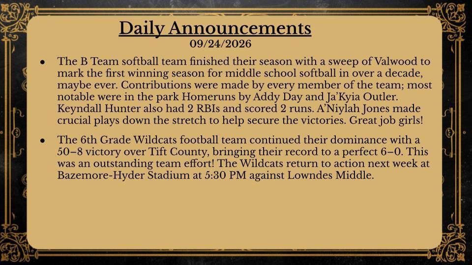 Daily Announcements 9/24/26