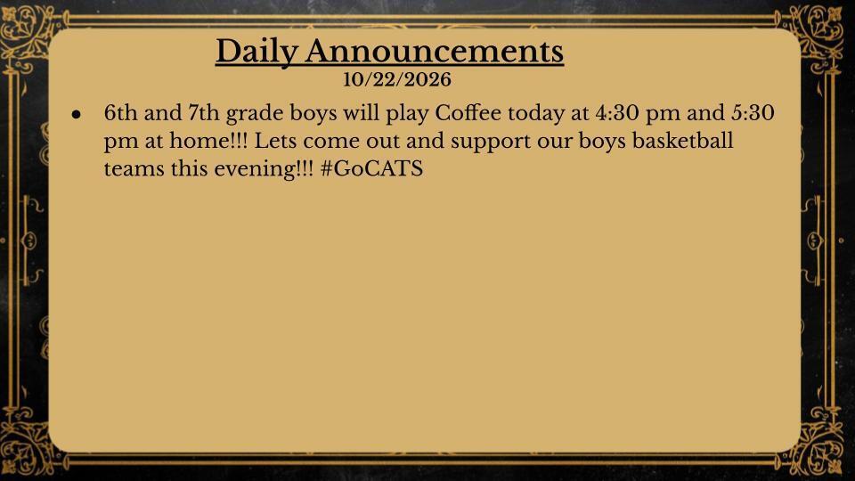 Daily Announcements 10/22/26