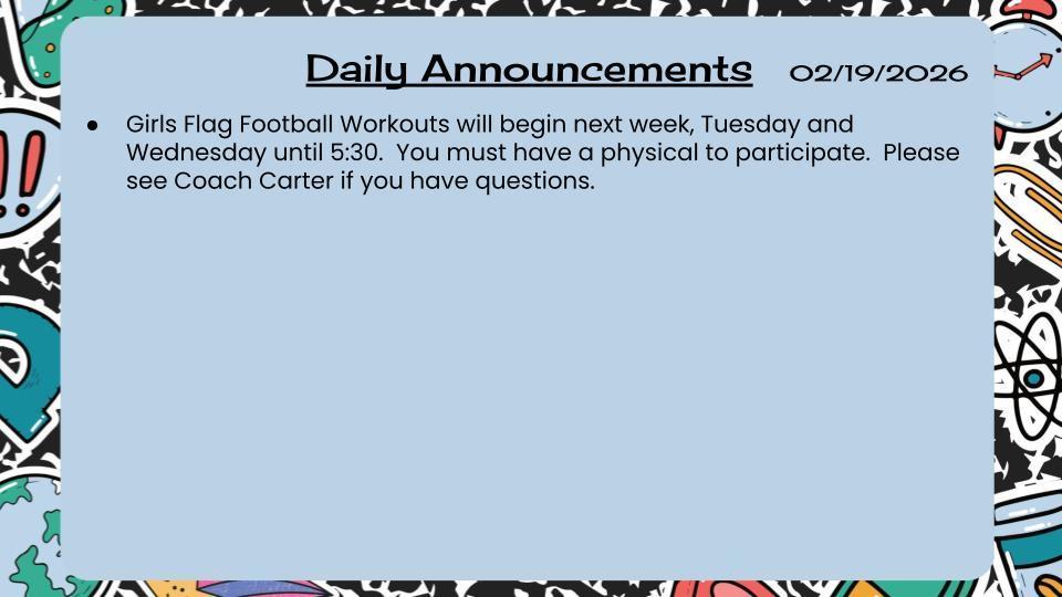 Daily Announcements 2/19/26