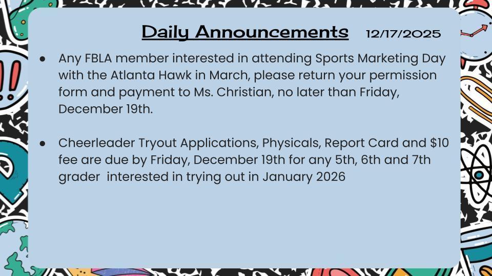Daily Announcements 12/17/25
