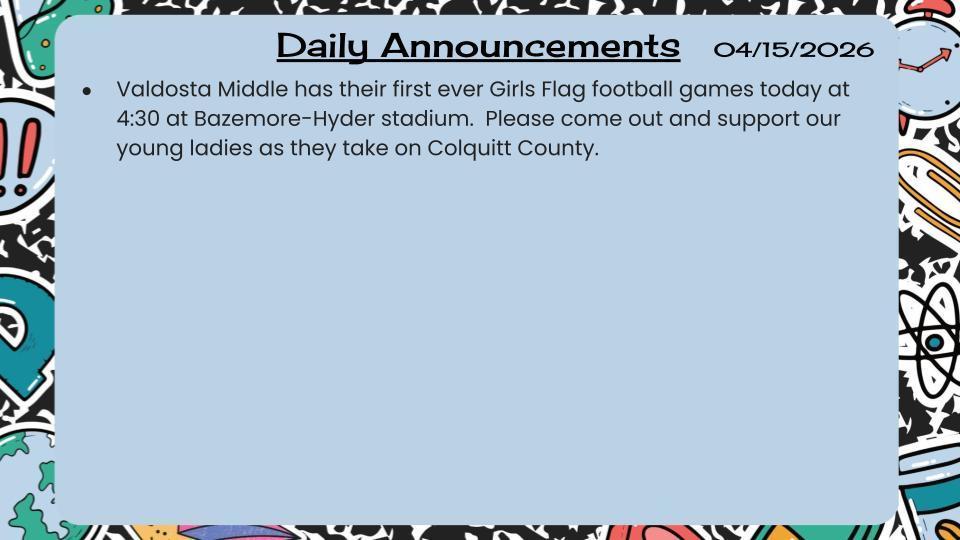 Daily Announcements 4/15/26