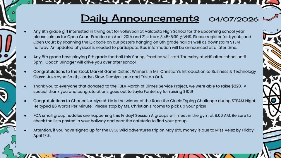 Daily Announcements 4/7/26