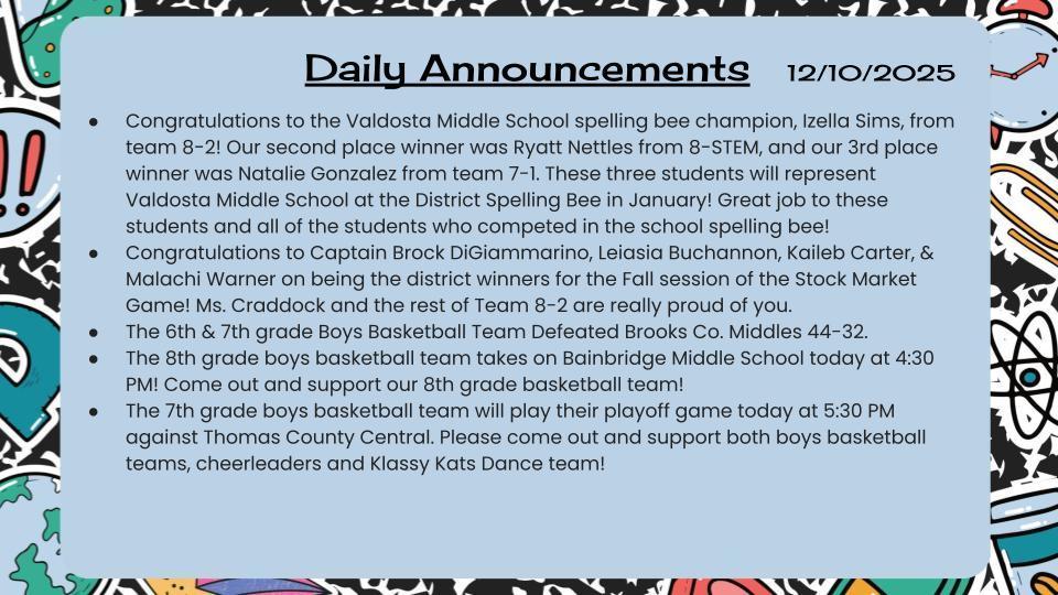 Daily Announcements 12/10/25