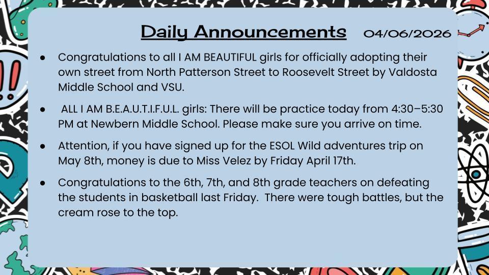 Daily Announcements 4/6/26