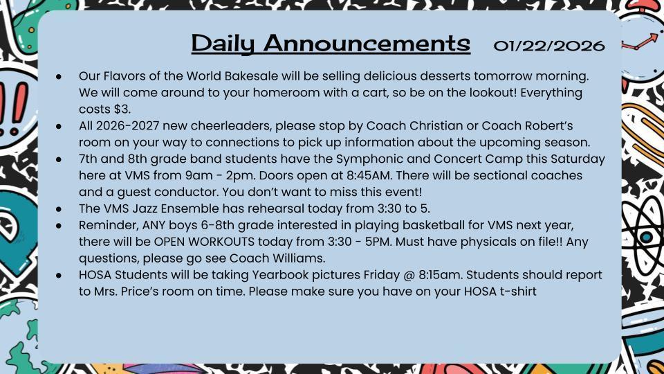 Daily Announcements 1/22/26